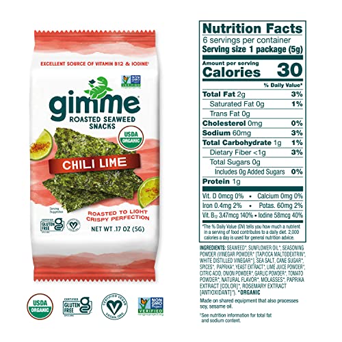 gimMe - Sea Salt & Avocado Oil - 0.16 Oz (Pack of 20) - Organic Roasted Seaweed Sheets - Keto, Vegan, Gluten Free - Great Source of Iodine & Omega 3’s - Healthy On-The-Go Snack for Kids & Adults