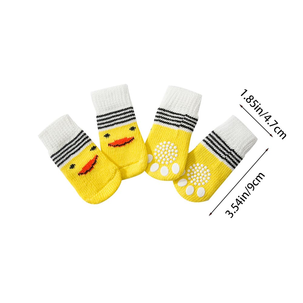 16 Pieces Dog Anti Slip Socks for Small Dogs, 4 Styles Non Skid Doggie Socks with Grips, Anti-Slip Indoor Puppy Cat Pet Paw Protection for Hardwood Floor Wear, Prevent Licking, S