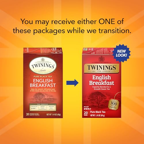 Twinings Decaffeinated English Breakfast Individually Wrapped Black Tea Bags, 20 Count Pack of 6, Flavourful & Robust