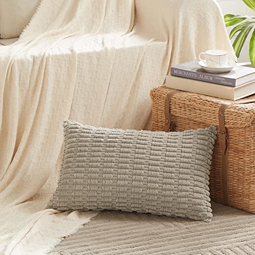 Fancy Homi 4 Packs Neutral Decorative Throw Pillow Covers 18x18 Inch for Living Room Couch Bed Sofa, Rustic Farmhouse Boho Home Decor, Soft Plush Striped Corduroy Square Cushion Case 45x45 cm