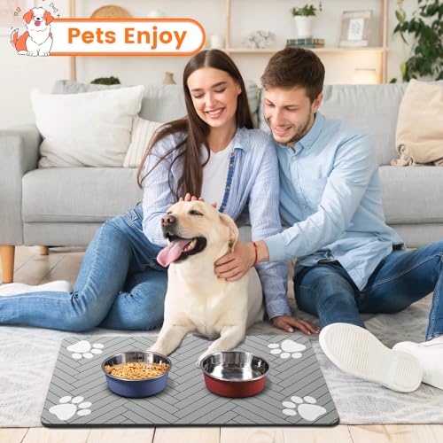 Pet Feeding Mat-Absorbent Pet Placemat for Food and Water Bowl, with Waterproof Rubber Backing, Quick Dry Water Dispenser Mat for Dog and Cat,12"x20"