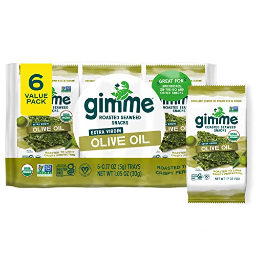 gimMe - Sea Salt Organic Roasted Seaweed Sheets Keto, Vegan, Gluten Free Great Source of Iodine & Omega 3’s Healthy On-The-Go Snack for Kids Adults 6 Count( Pack 1)