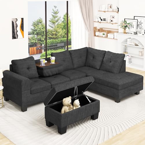 Lamerge Sectional Sofa Couch Set w/Ottoman &Chaise, Upholstered L Shape Modular Sofa Couch with 6 Seats, Living Room Furniture Sofa Sets, Button Tufted Comfy Sectional Couch for Living Room, Home