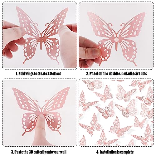 SAOROPEB 3D Butterfly Wall Decor 48 Pcs 4 Styles 3 Sizes, Gold Butterfly Decorations for Butterfly Birthday Decorations Butterfly Party Decorations Cake Decorations, Removable Stickers (Gold)