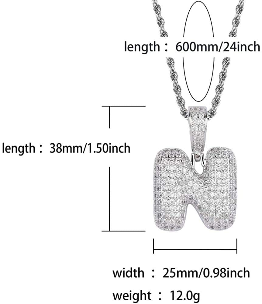 Apzzic Stainless Steel Iced Out Letter Necklace A-Z 26 Capital Initial Alphabet Name Necklace Rope Chain for Women Men Girl Gold Silver