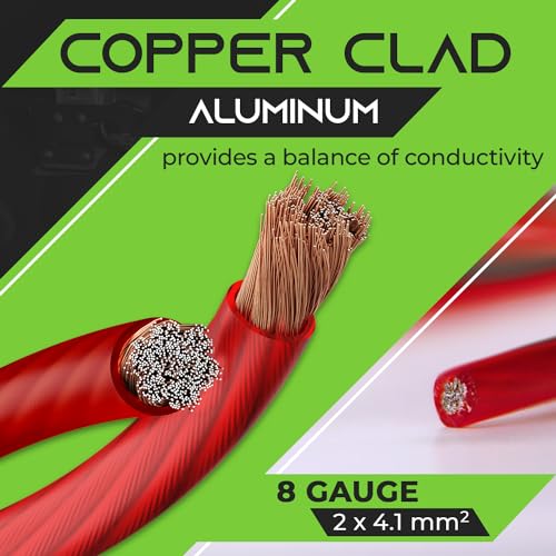 GearIT 8 Gauge Wire CCA Kit (25ft Each- Black/Red Translucent | 15 Lugs | 20 Heat Shrink Wrap) Copper Clad Aluminum - Primary Automotive Wire Power/Ground, Battery Cable, Car Audio Speak