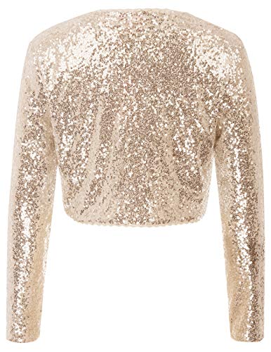 Belle Poque Women's Sequin Jacket Long Sleeve Open Front Glitter Cropped Blazer Bolero Shrug S-XXL