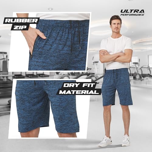 Ultra Performance Mens 5 Pack Athletic Running Shorts, Basketball Gym Workout Shorts for Men with Zippered Pockets