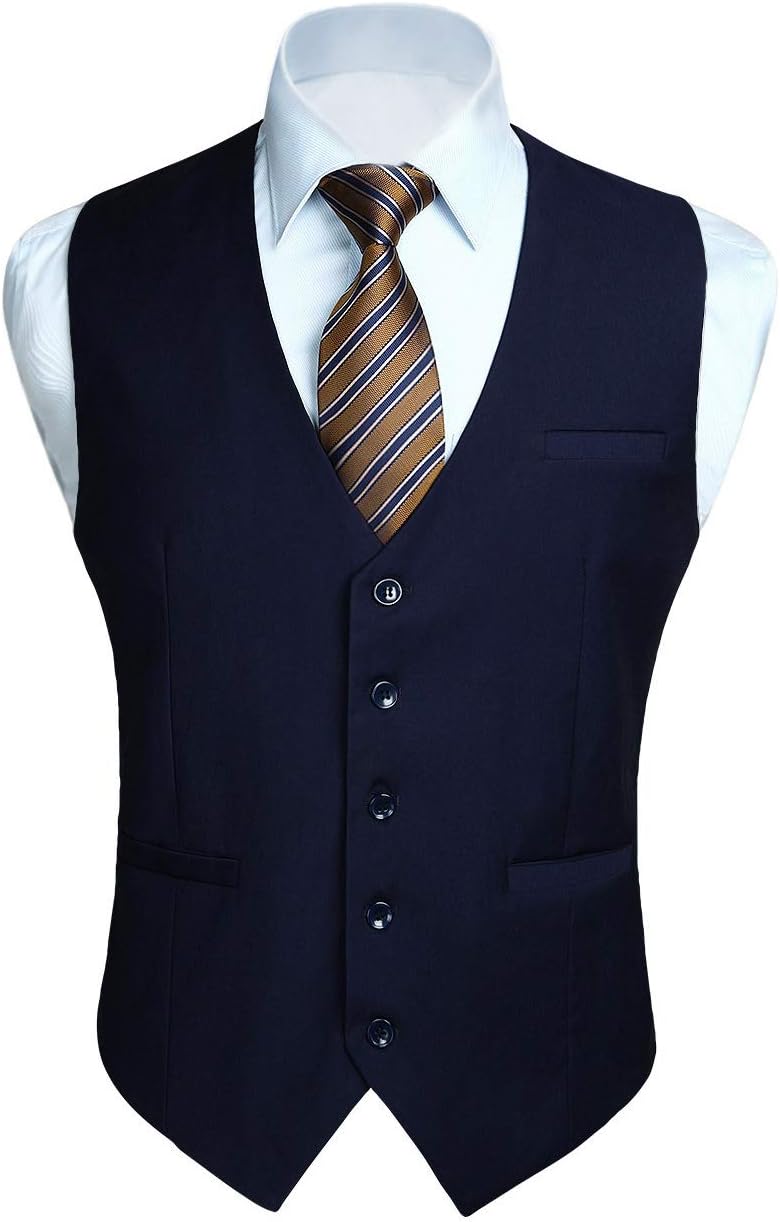 HISDERN Men's Suit Vest Business Formal Dress Waistcoat Vest with 3 Pockets for Suit or Tuxedo