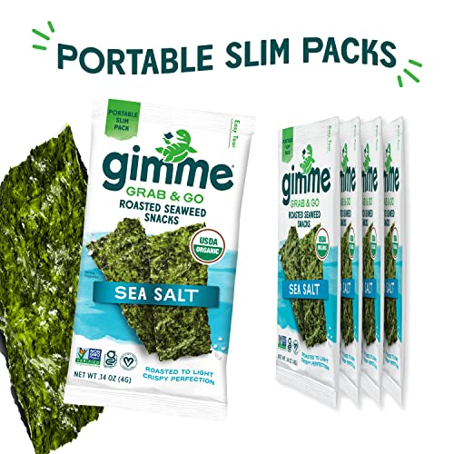 gimMe Grab & Go - Sea Salt & Avocado Oil - 5 Count - Organic Roasted Seaweed Sheets - Keto Vegan Gluten Free - Great Source of Iodine & Omega 3’s - Healthy On-The-Go Snack for Kids Adults