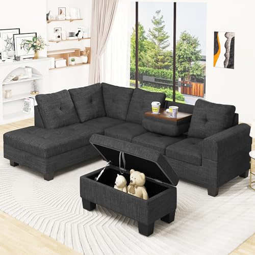 Lamerge Sectional Sofa Couch Set w/Ottoman &Chaise, Upholstered L Shape Modular Sofa Couch with 6 Seats, Living Room Furniture Sofa Sets, Button Tufted Comfy Sectional Couch for Living Room, Home