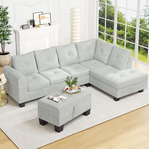 Lamerge Sectional Sofa Couch Set w/Ottoman &Chaise, Upholstered L Shape Modular Sofa Couch with 6 Seats, Living Room Furniture Sofa Sets, Button Tufted Comfy Sectional Couch for Living Room, Home