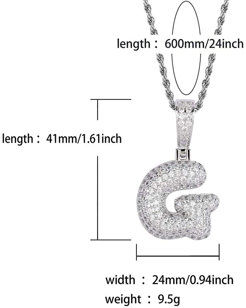 Apzzic Stainless Steel Iced Out Letter Necklace A-Z 26 Capital Initial Alphabet Name Necklace Rope Chain for Women Men Girl Gold Silver