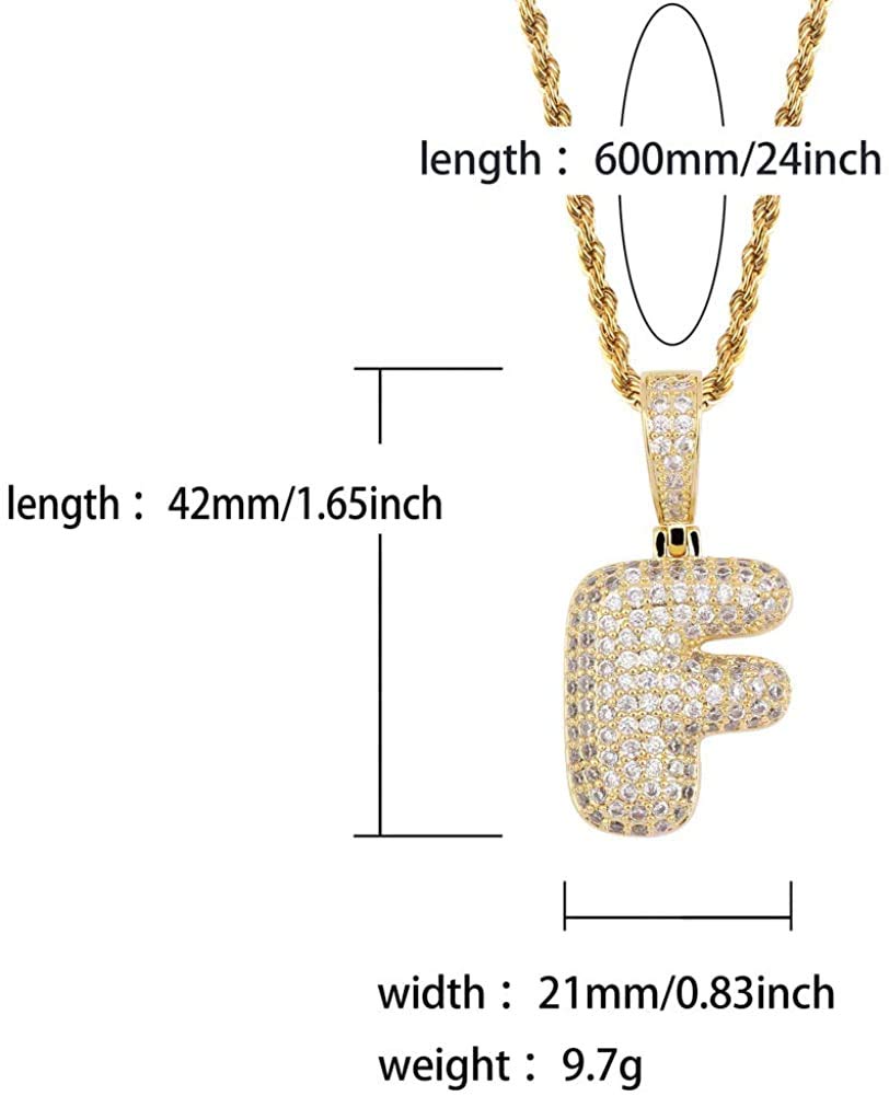 Apzzic Stainless Steel Iced Out Letter Necklace A-Z 26 Capital Initial Alphabet Name Necklace Rope Chain for Women Men Girl Gold Silver