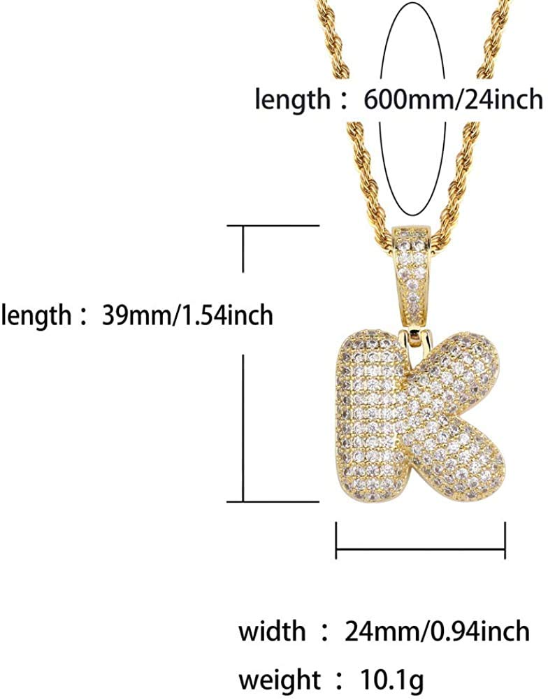 Apzzic Stainless Steel Iced Out Letter Necklace A-Z 26 Capital Initial Alphabet Name Necklace Rope Chain for Women Men Girl Gold Silver