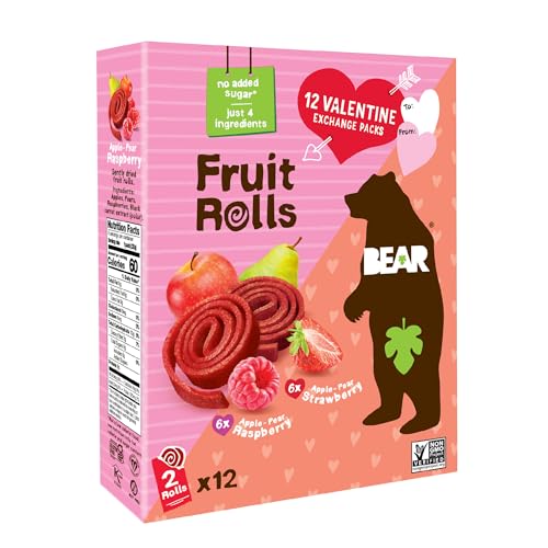 BEAR Real Fruit Snack Rolls - Gluten Free, Vegan, and Non-GMO - Strawberry – Healthy School And Lunch Snacks For Kids And Adults, 0.7 Ounce (Pack of 12)