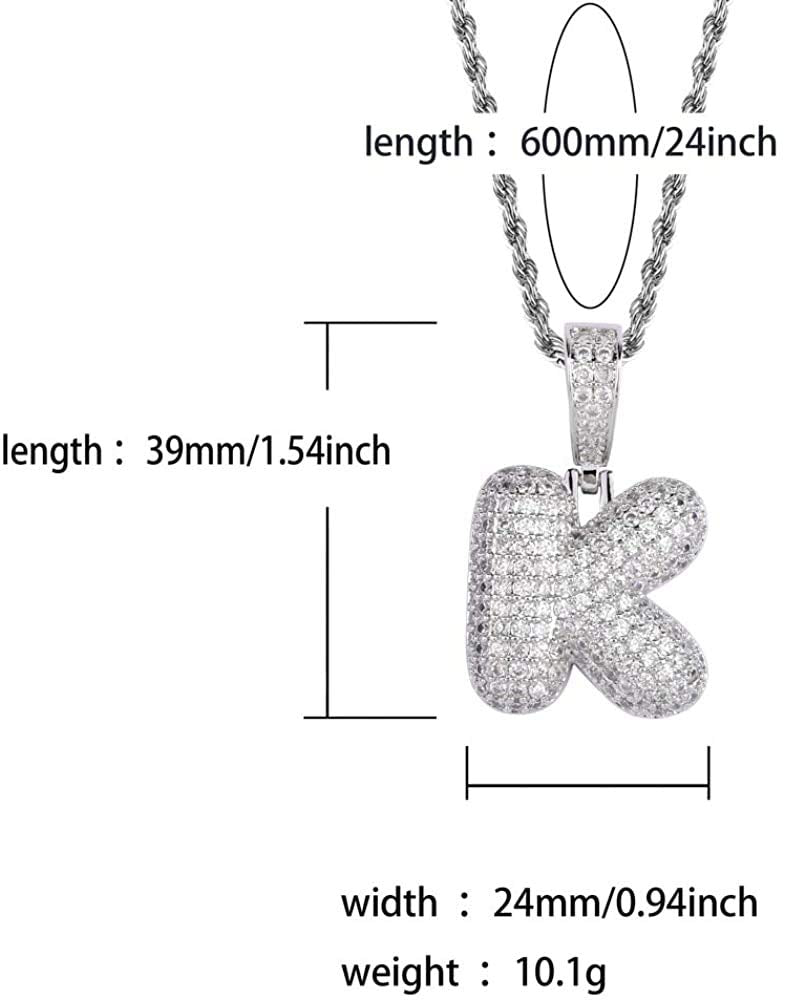 Apzzic Stainless Steel Iced Out Letter Necklace A-Z 26 Capital Initial Alphabet Name Necklace Rope Chain for Women Men Girl Gold Silver