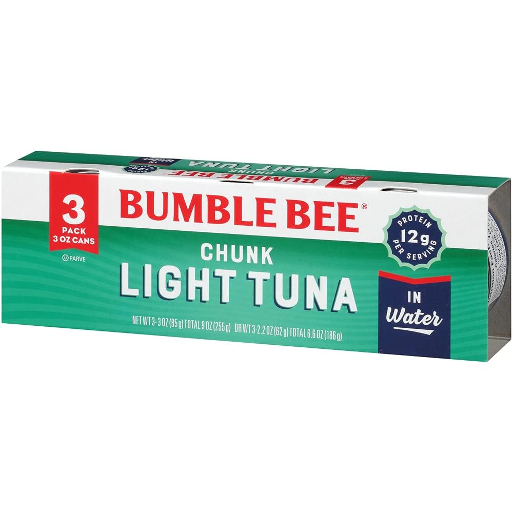 Bumble Bee Chunk Light Tuna In Water, 5 oz Cans (Pack of 24) - Wild Caught - 22g Protein Per Serving - Non-GMO Project Verified, Gluten Free, Kosher - Great For Tuna Salad & Recipes