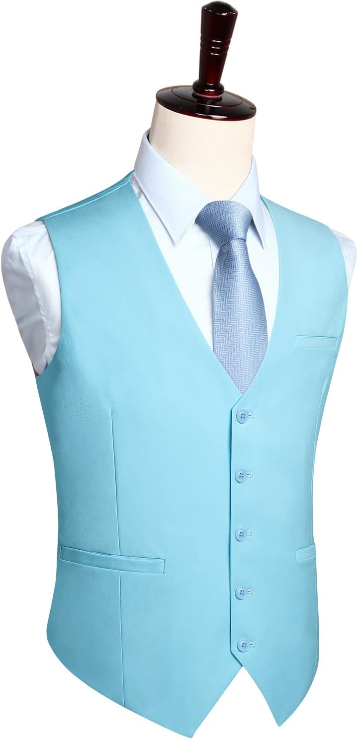 HISDERN Men's Suit Vest Business Formal Dress Waistcoat Vest with 3 Pockets for Suit or Tuxedo