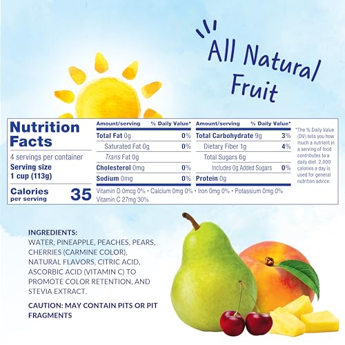 Dole Fruit Bowls No Sugar Added Variety Pack Snacks, Peaches, Mandarin Oranges & Cherry Mixed Fruit, 4oz 12 Cups, Gluten & Dairy Free, Bulk Lunch Snacks for Kids & Adults