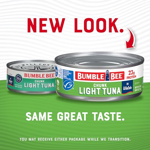 Bumble Bee Chunk Light Tuna In Water, 5 oz Cans (Pack of 24) - Wild Caught - 22g Protein Per Serving - Non-GMO Project Verified, Gluten Free, Kosher - Great For Tuna Salad & Recipes