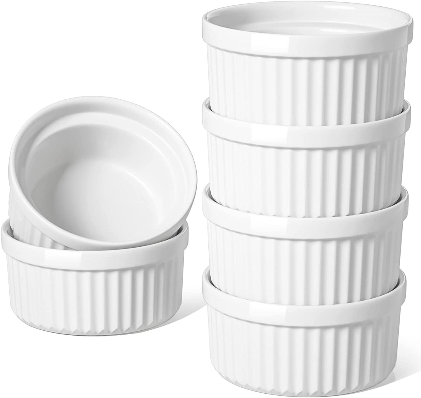 LE TAUCI Ramekins 4 OZ Oven Safe, Creme Brulee Ramekins, Pudding Custard Cups Souffle Ramiken, Dipping Sauce Dishes, Ceramic Ramekin Bowls Set of 6, White