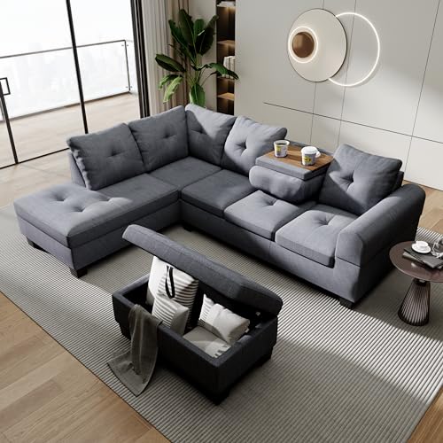 Lamerge Sectional Sofa Couch Set w/Ottoman &Chaise, Upholstered L Shape Modular Sofa Couch with 6 Seats, Living Room Furniture Sofa Sets, Button Tufted Comfy Sectional Couch for Living Room, Home