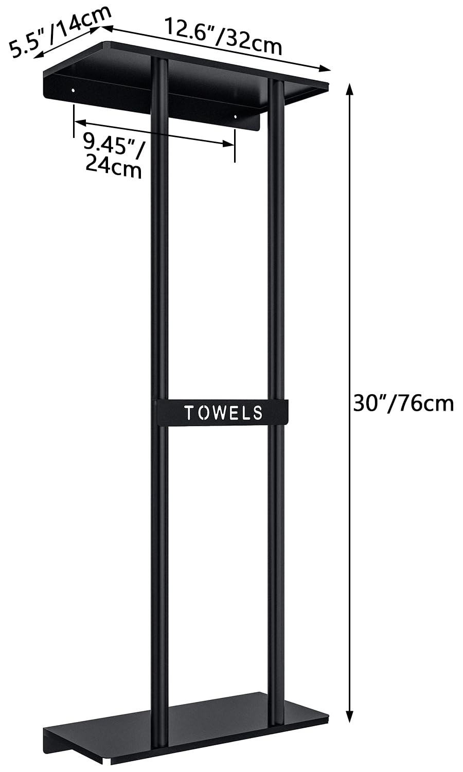 Bathroom Towel Storage Rack, STWWO Towel Racks for Bathroom Wall Mounted 30 inch with Shelf Can Holds 6 Large Towels, Wall Towel Rack for Rolled Towels, Black