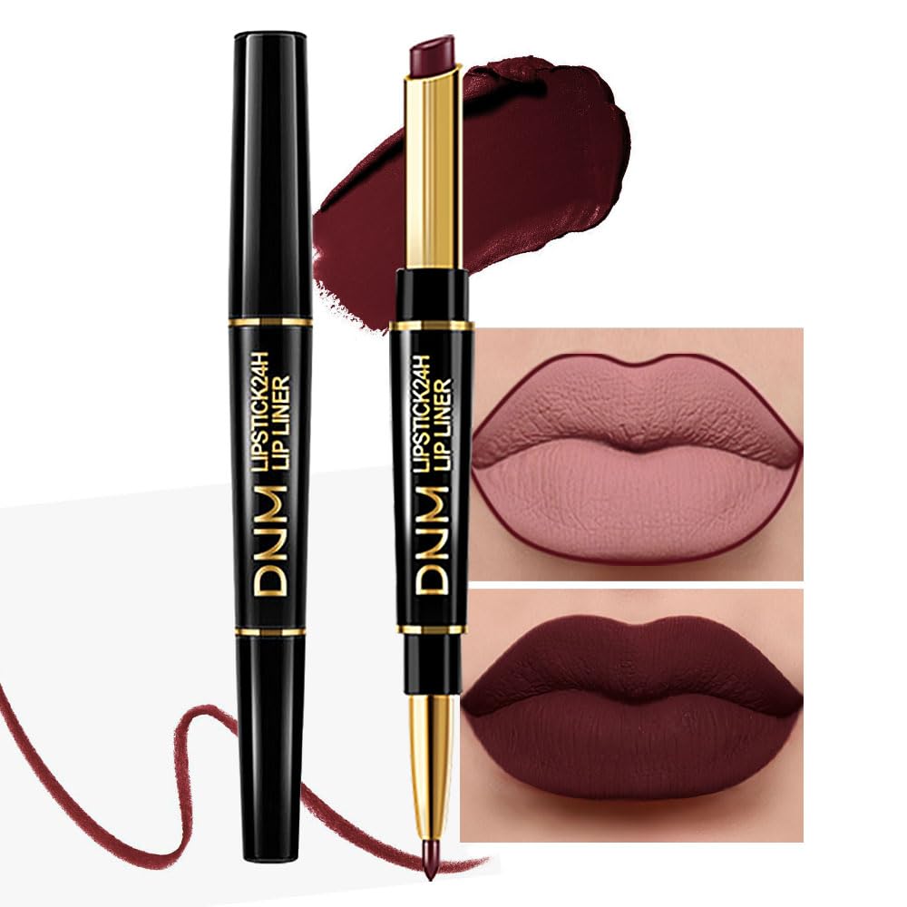 evpct 3Pcs Chestnut Nude Brown Lip Liner and Lipstick Set Kit for Women DNM Dusty Antique Rose Matte Lips Kit with Lip Liner Stains Long Lasting Waterproof 24 Hour Lipstick and Lip Liners Combo Pencil