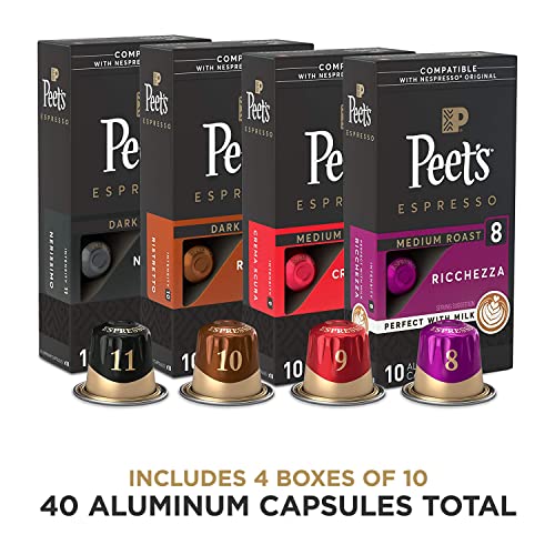 Peet's Coffee Gifts, Espresso Coffee Pods Variety Pack, Dark & Medium Roasts, Intensity 8-11, 40 Count (4 Boxes of 10 Espresso Capsules)