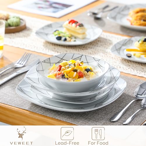 VEWEET, Series Annie, Porcelain Dinnerware Sets for 6, White Dish Set with Pink Floral, 30 PCS Dinner Sets Including Dinner Plates, Dessert Plates, Soup Plates Set, Cups & Saucers