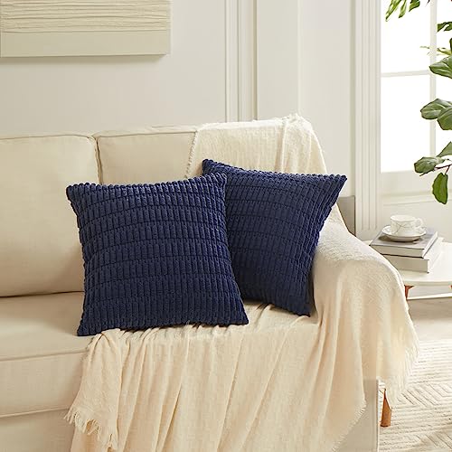 Fancy Homi 4 Packs Neutral Decorative Throw Pillow Covers 18x18 Inch for Living Room Couch Bed Sofa, Rustic Farmhouse Boho Home Decor, Soft Plush Striped Corduroy Square Cushion Case 45x45 cm