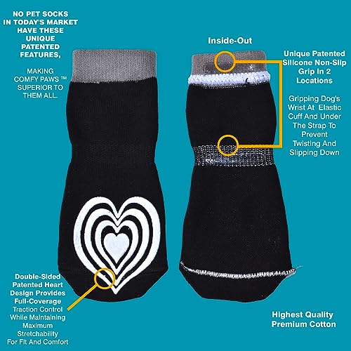 Medical First-Aid Double Sided Anti-Slip Cotton Dog Socks | PawFlex Comfy Pawz Silicone Nonslip at Inner Cuff for No Twisting or Sliding Off | Pet Paw Protection |Wound Care | Traction Control