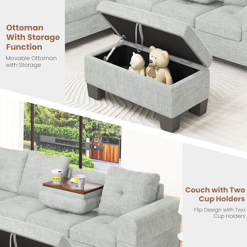 Lamerge Sectional Sofa Couch Set w/Ottoman &Chaise, Upholstered L Shape Modular Sofa Couch with 6 Seats, Living Room Furniture Sofa Sets, Button Tufted Comfy Sectional Couch for Living Room, Home