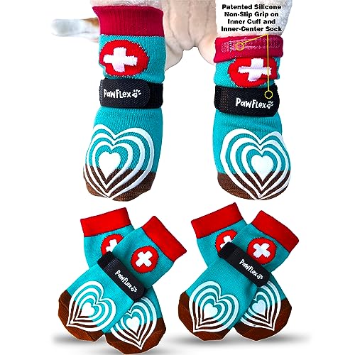 Medical First-Aid Double Sided Anti-Slip Cotton Dog Socks | PawFlex Comfy Pawz Silicone Nonslip at Inner Cuff for No Twisting or Sliding Off | Pet Paw Protection |Wound Care | Traction Control