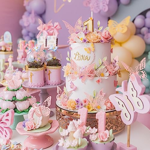 SAOROPEB 3D Butterfly Wall Decor 48 Pcs 4 Styles 3 Sizes, Gold Butterfly Decorations for Butterfly Birthday Decorations Butterfly Party Decorations Cake Decorations, Removable Stickers (Gold)