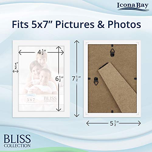 Icona Bay 5x7 Black Picture Frame, Modern Style Wood Composite Frame, Table Top or Wall Mount, Bliss Collection