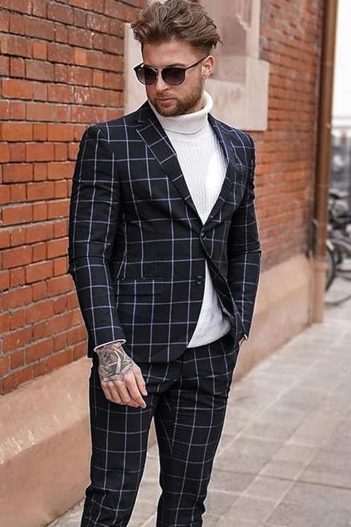 COOFANDY Men's 2 Piece Suits Classic Fit 2 Button Dress Suits Tuxedo Jacket Blazer for Wedding Business Dinner Prom