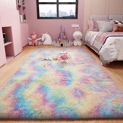 Ophanie Machine Washable Upgrade 4x6 Rugs for Bedroom, Grey, Fluffy Shaggy Soft Area Rug, Gray Non-Slip Indoor Floor Carpet for Living Room, Kids Baby Boys Teen Dorm Home Decor Aesthetic, Nursery