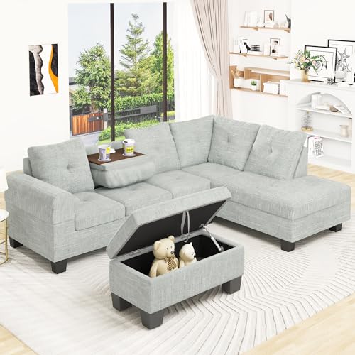 Lamerge Sectional Sofa Couch Set w/Ottoman &Chaise, Upholstered L Shape Modular Sofa Couch with 6 Seats, Living Room Furniture Sofa Sets, Button Tufted Comfy Sectional Couch for Living Room, Home