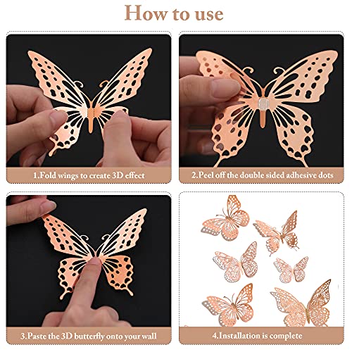 SAOROPEB 3D Butterfly Wall Decor 48 Pcs 4 Styles 3 Sizes, Gold Butterfly Decorations for Butterfly Birthday Decorations Butterfly Party Decorations Cake Decorations, Removable Stickers (Gold)