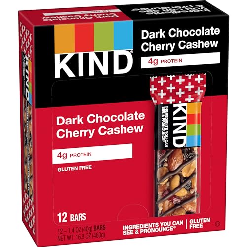 KIND Bars, Dark Chocolate Nuts and Sea Salt, Healthy Snacks, Gluten Free, Low Sugar, 6g Protein, 12 Count