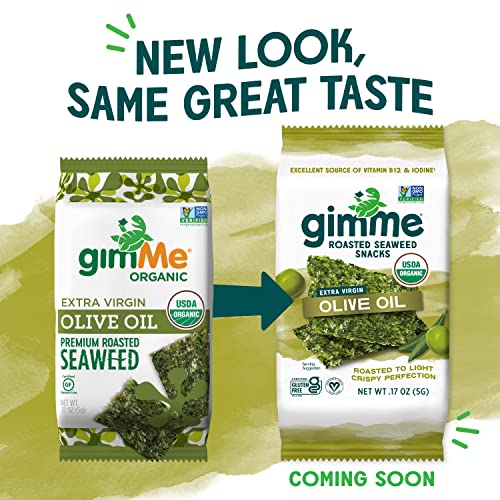 gimMe - Sea Salt Organic Roasted Seaweed Sheets Keto, Vegan, Gluten Free Great Source of Iodine & Omega 3’s Healthy On-The-Go Snack for Kids Adults 6 Count( Pack 1)