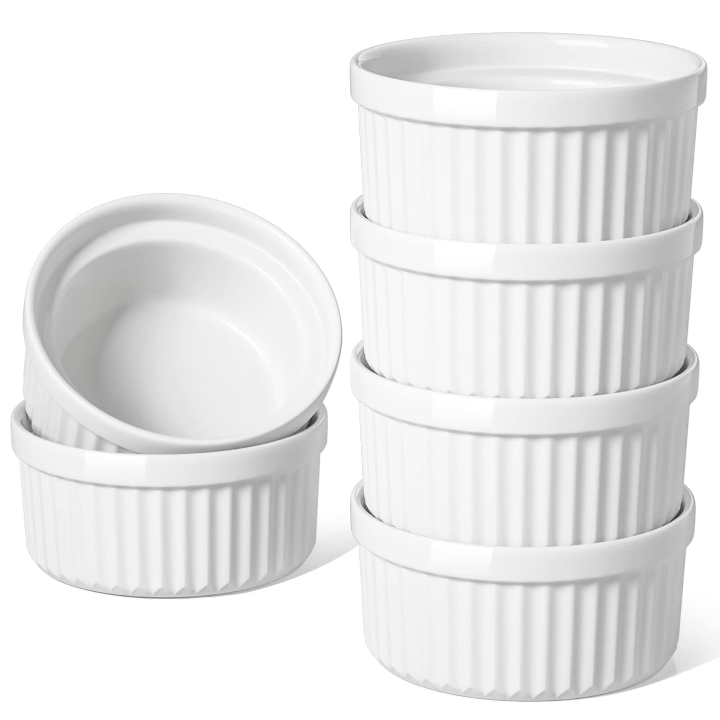 LE TAUCI Ramekins 4 OZ Oven Safe, Creme Brulee Ramekins, Pudding Custard Cups Souffle Ramiken, Dipping Sauce Dishes, Ceramic Ramekin Bowls Set of 6, White