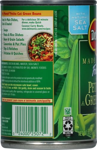 Del Monte Petite Cut Green Beans, 14.5 Oz, (Pack Of 12)