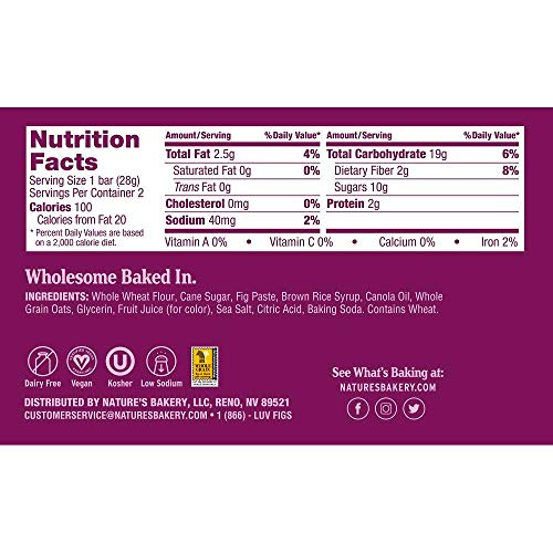 Natureâ€™s Bakery Whole Wheat Fig Bars, Blueberry, Real Fruit, Vegan, Non-GMO, Snack bar, Twin packs- 12 count