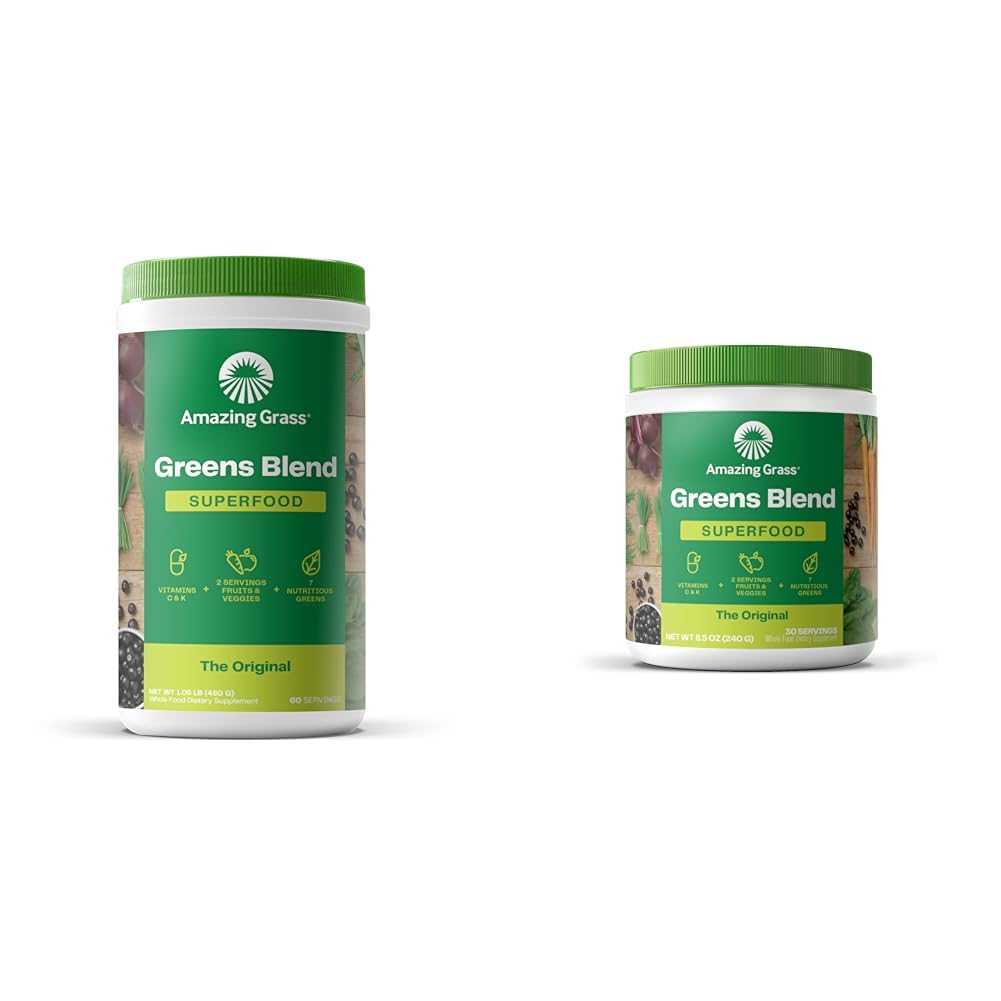 Amazing Grass Greens Superfood Powder: Greens Powder with Digestive Enzymes & Probiotics, Organic Spirulina, Chlorella, and Beet Root Powder, Original, 30 Servings