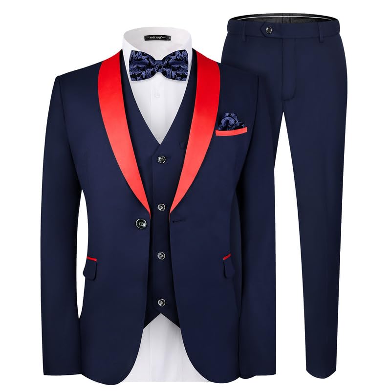 MAGE MALE Men's Slim Fit 3 Piece Suit One Button Solid Shawl Lapel Blazer Jacket Vest Pants Set with Tie Pocket Square