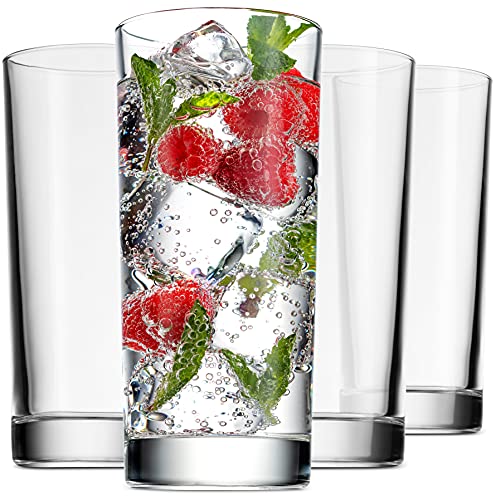 Godinger Highball Drinking Glasses, Italian Made Tall Glass Cups, Water Glasses Drinking Set, Cocktail Glasses - 14oz, Set of 4, Made In Italy