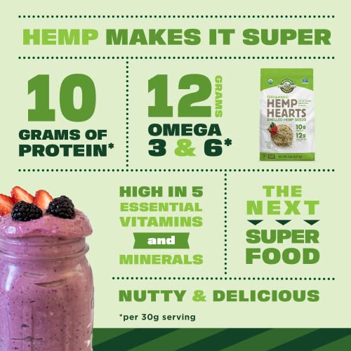 Organic Hemp Seeds, 18oz; 10g Plant Based Protein and 12g Omega 3 & 6 per Srv | smoothies, yogurt & salad | Non-GMO, Vegan, Keto, Paleo, Gluten Free| Manitoba Harvest